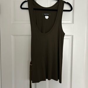 Tom Ford Brown Asymmetrical Tie Front Tank Top